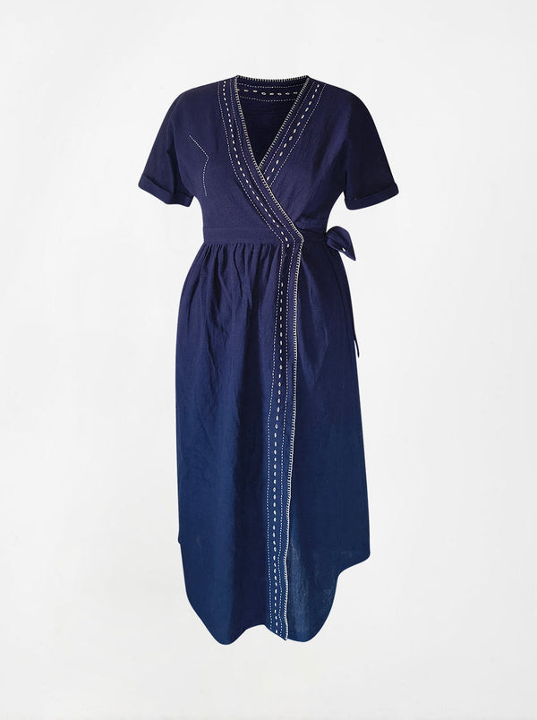 indigenous organic cotton wrap dress blue 2 (medium)