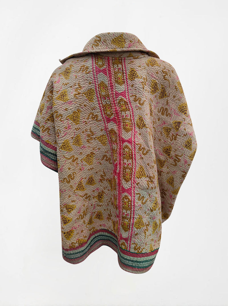 kantha vintage reversible short poncho kiara (shravan)