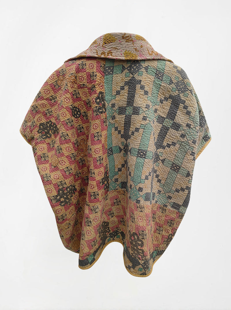 kantha vintage reversible short poncho kiara (shravan)