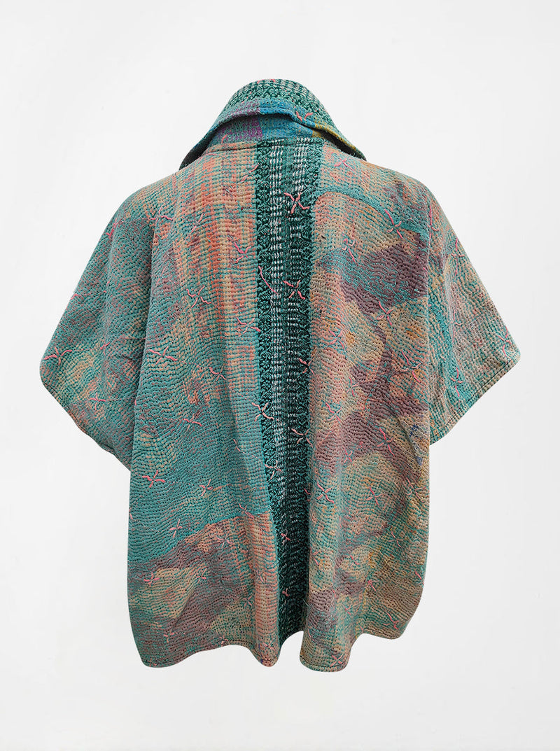 kantha vintage reversible short poncho alia (shravan)