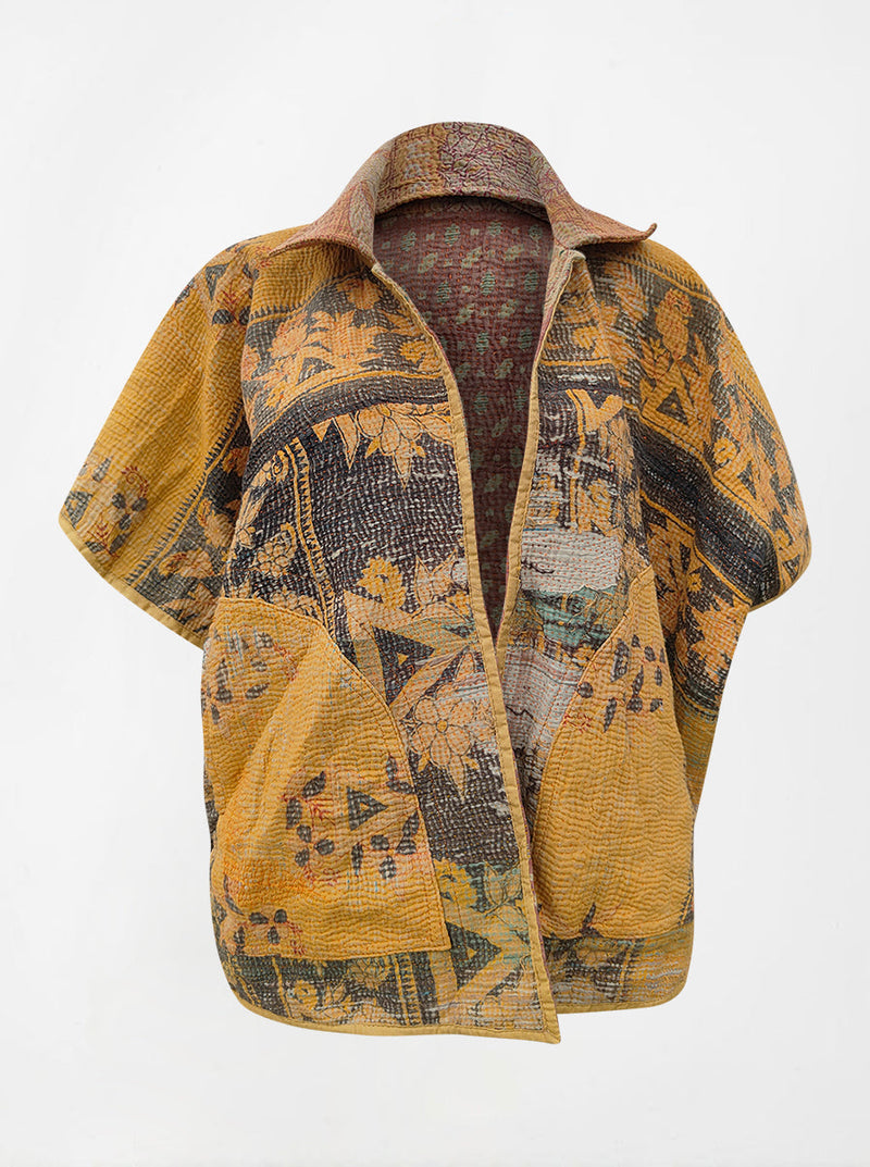 kantha vintage reversible short poncho katrina (shravan)