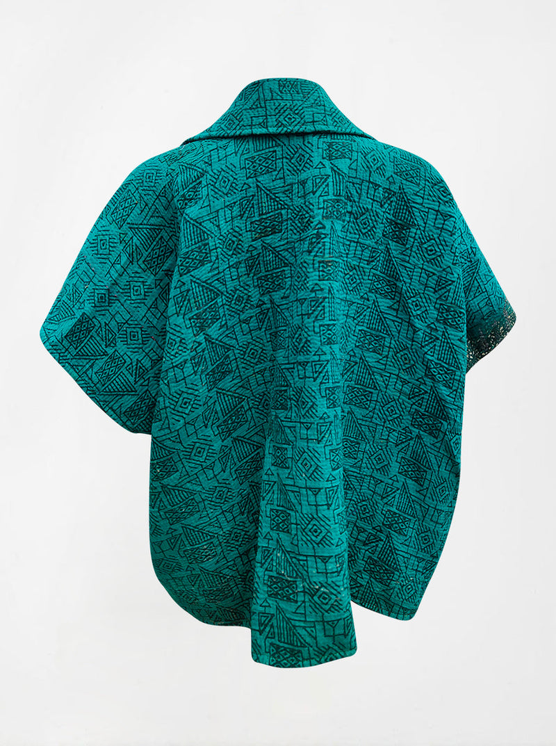 kantha vintage reversible short poncho sonam (shravan)