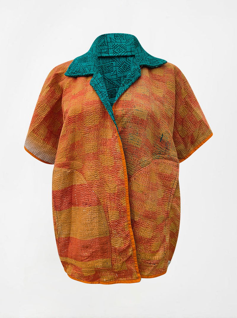 kantha vintage reversible short poncho sonam (shravan)
