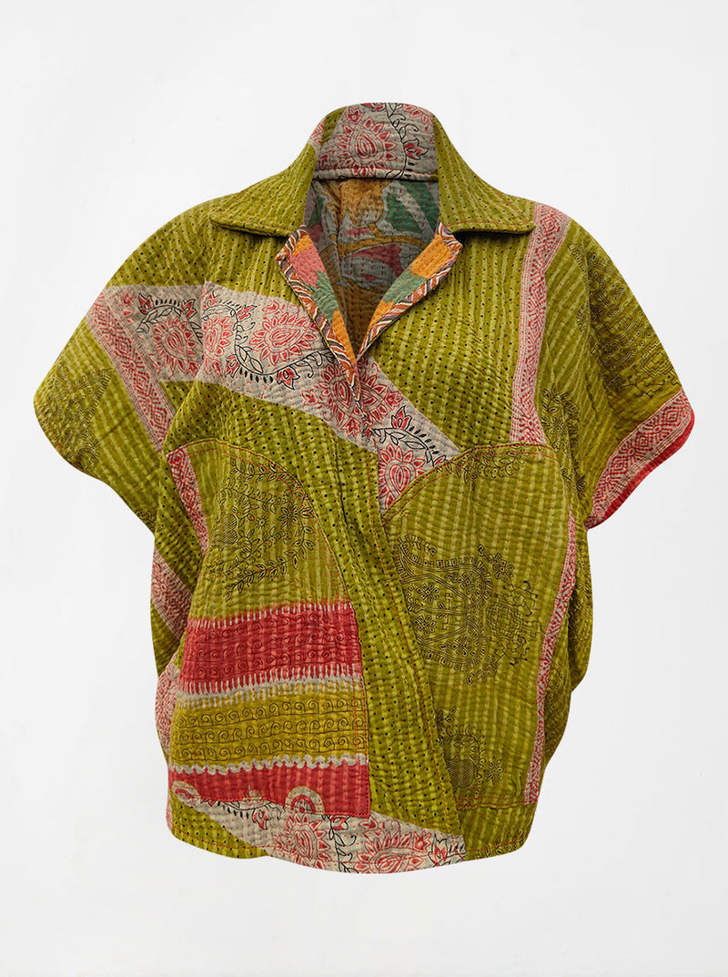 kantha vintage reversible short poncho jhanvi (shravan)