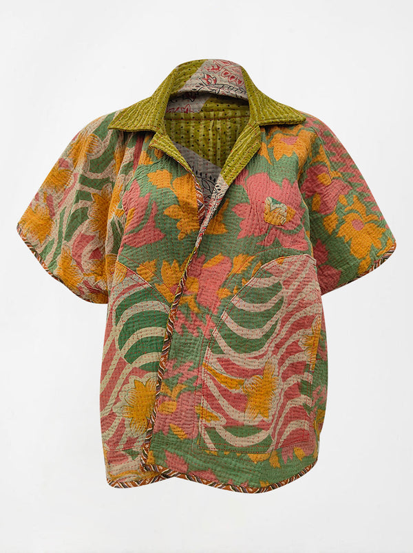 kantha vintage reversible short poncho jhanvi (shravan)