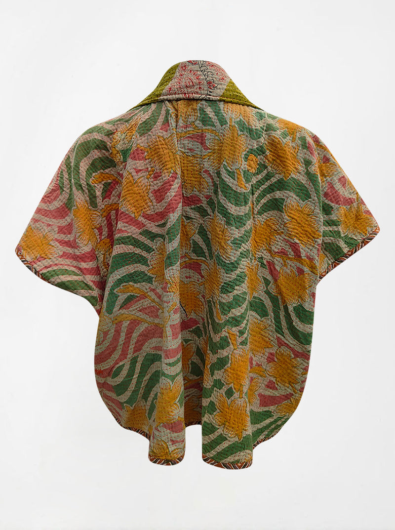 kantha vintage reversible short poncho jhanvi (shravan)