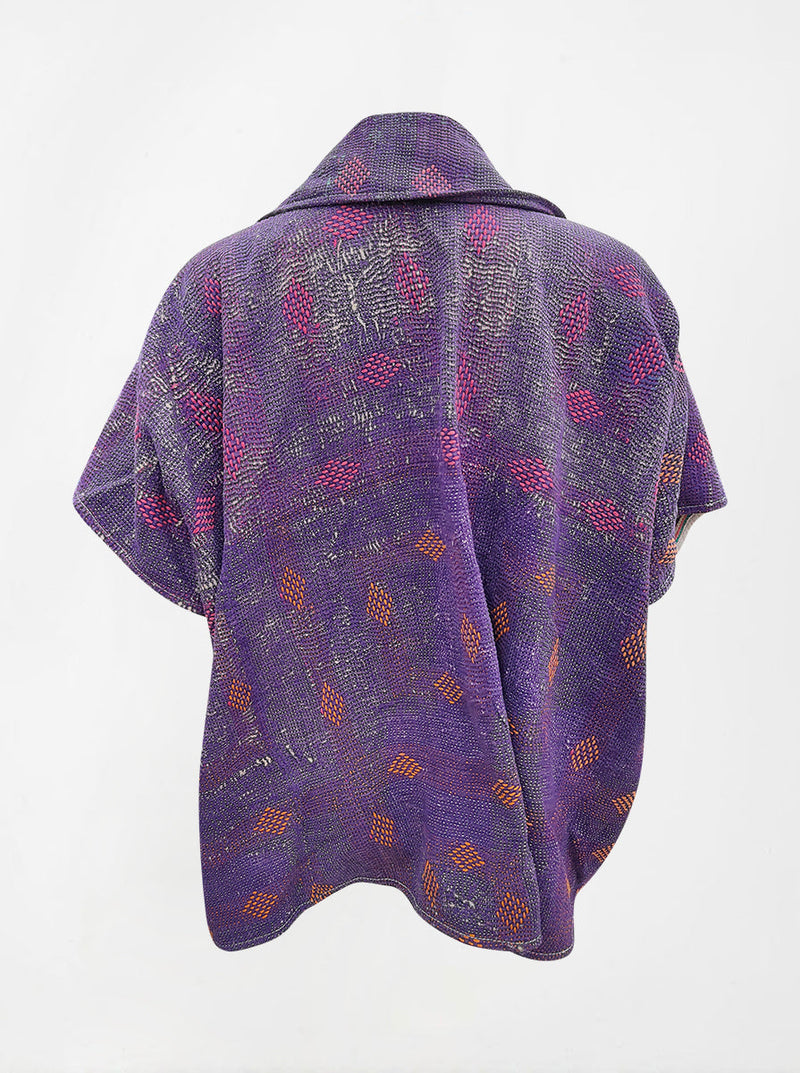 kantha vintage reversible short poncho rekha (shravan)