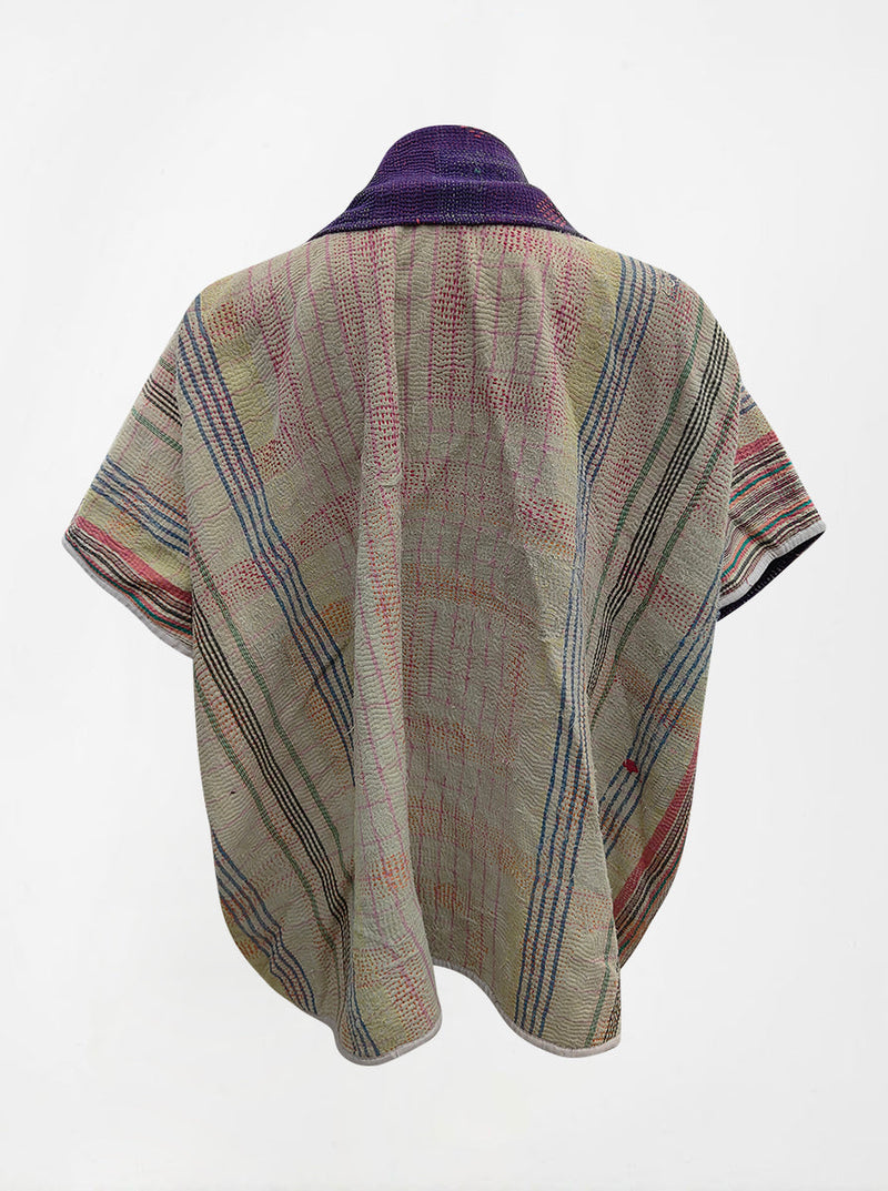 kantha vintage reversible short poncho rekha (shravan)