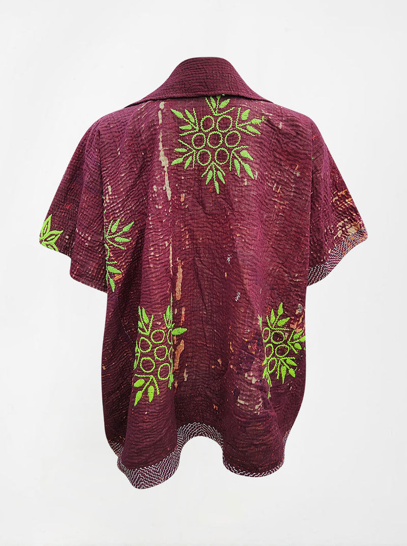 kantha vintage reversible short poncho beena (shravan)