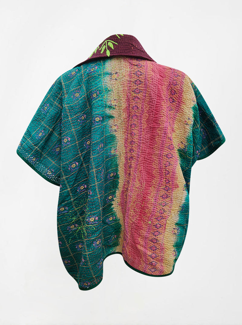 kantha vintage reversible short poncho beena (shravan)