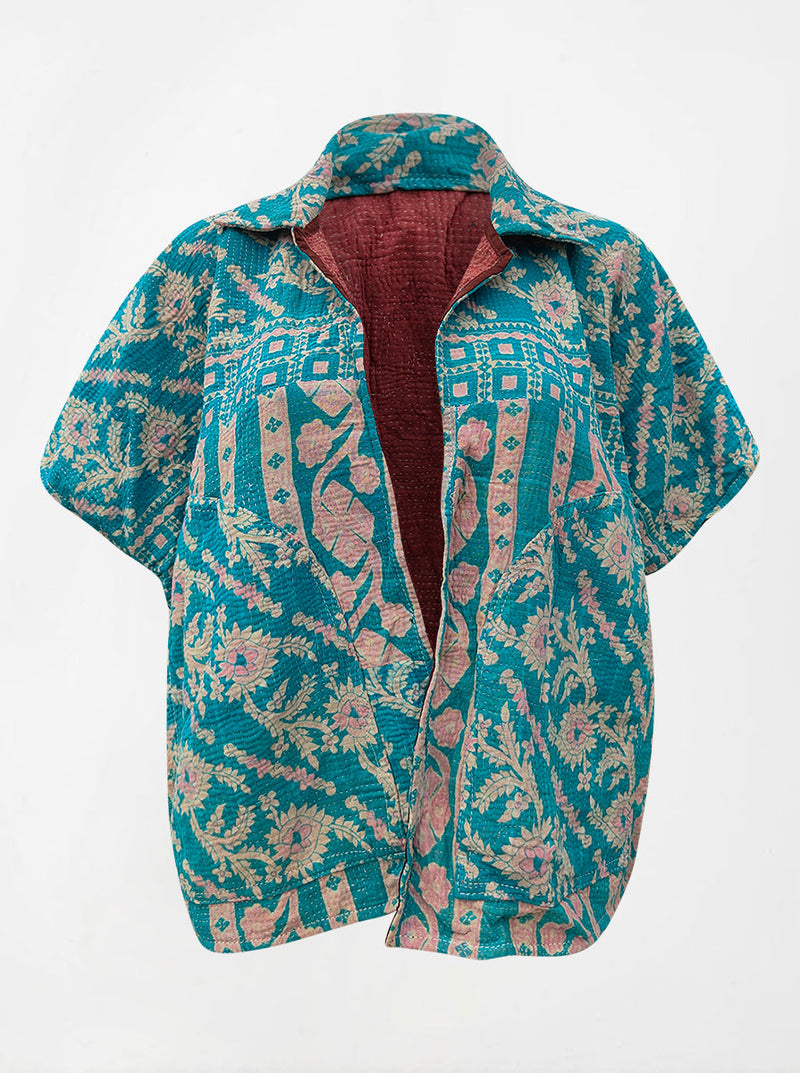 kantha vintage reversible short poncho shraddha (shravan)