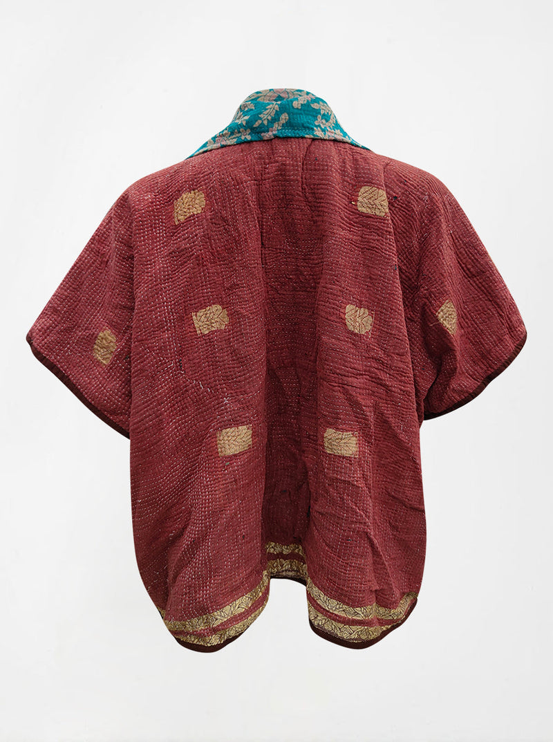 kantha vintage reversible short poncho shraddha (shravan)