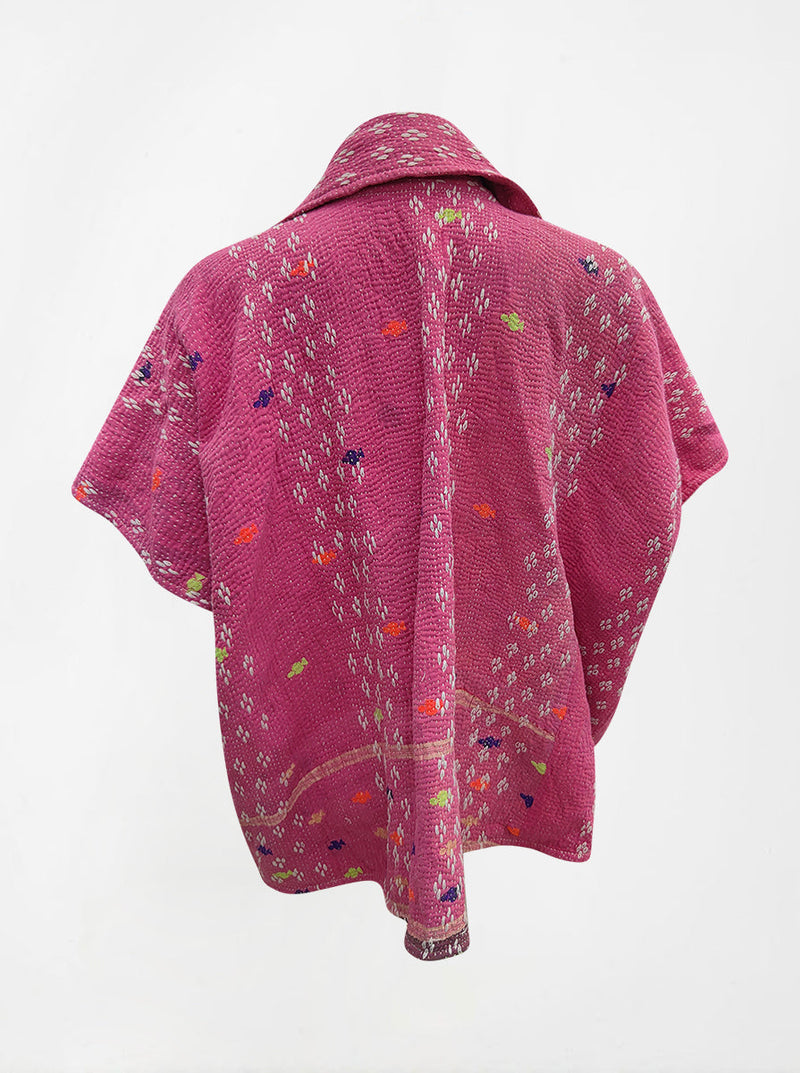 kantha vintage reversible short poncho monaly (shravan)