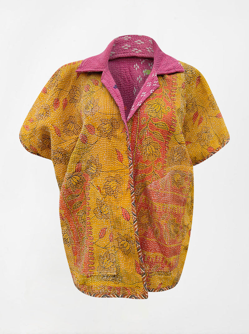 kantha vintage reversible short poncho monaly (shravan)