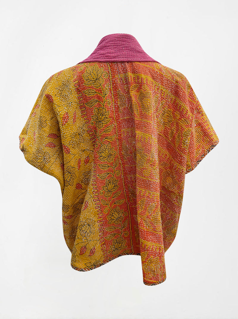 kantha vintage reversible short poncho monaly (shravan)