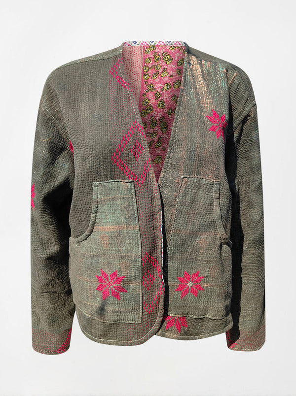 kantha vintage vest with sleeves charu (Phool)