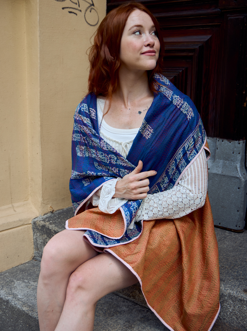 kantha vintage silk cape FO