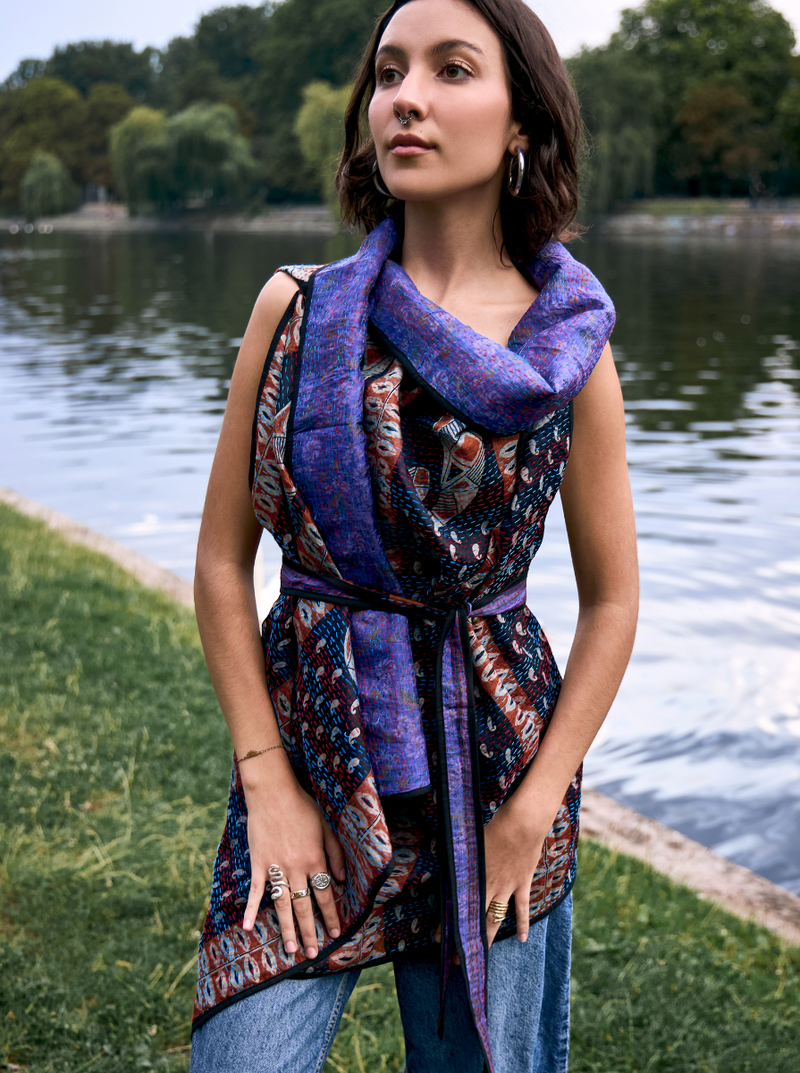 kantha vintage silk cape FO