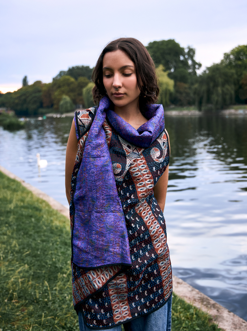 kantha vintage silk cape FO