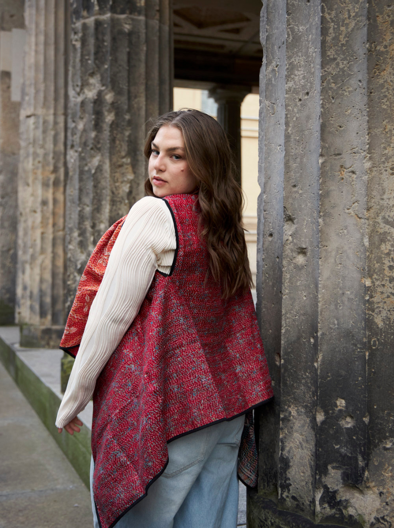 kantha vintage silk cape FO