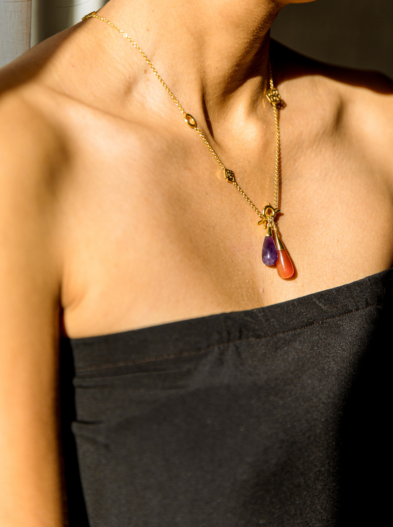 infinity gemstone necklace brass