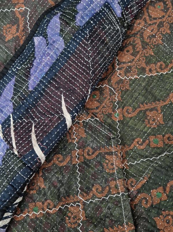 kantha reversible round coat black purple