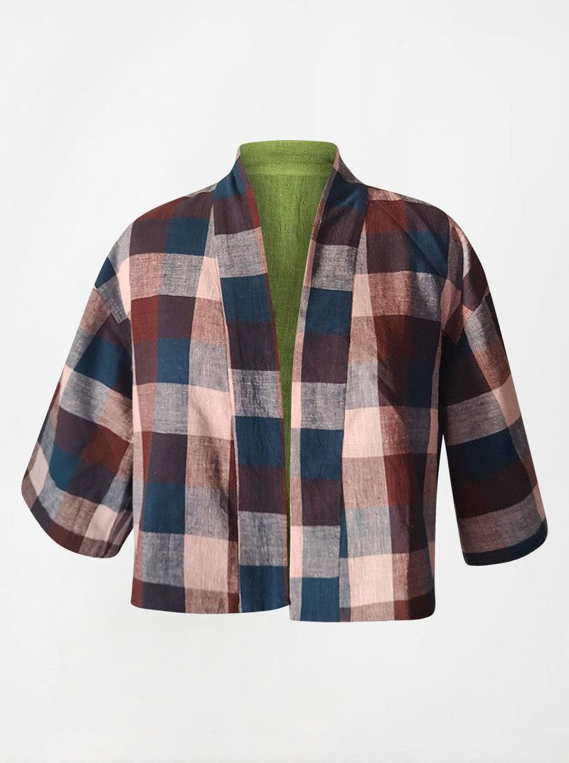 kala organic cotton reversible bolero green and checks